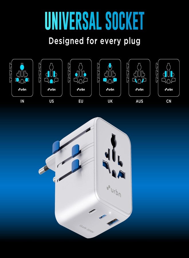 URBN 20W GaN Universal Adapter | Charge 4 Devices Simultaneously | 2500W Universal Socket | Dual USB-C + USB-A | Smart Travel Multi Plug | Global Compatibility | 6-Layer Safety Protection - Image 3